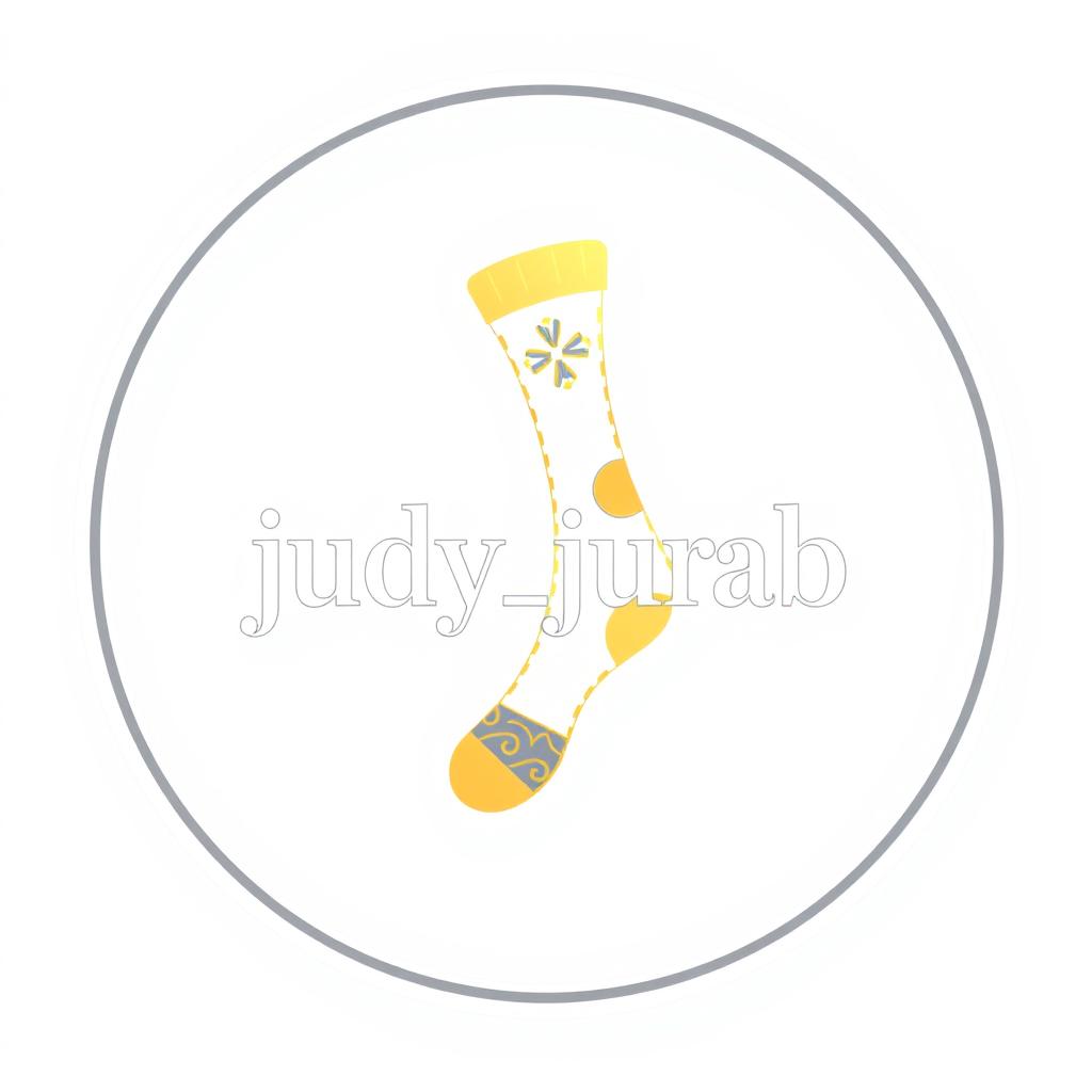 A round logo design for an online sock store named 'judy_jurab' in white and gold colors