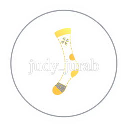 A round logo design for an online sock store named 'judy_jurab' in white and gold colors