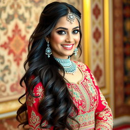 A beautiful Iranian bride, showcasing traditional Persian attire with intricate embroidery and vibrant colors, standing gracefully