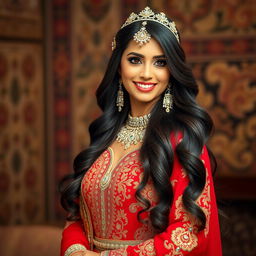 A beautiful Iranian bride, showcasing traditional Persian attire with intricate embroidery and vibrant colors, standing gracefully
