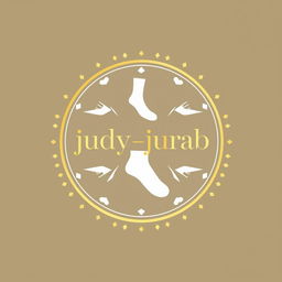 A round logo design for a sock store named 'judy_jurab', featuring elegant golden and white colors