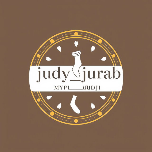 A round logo design for a sock store named 'judy_jurab', featuring elegant golden and white colors