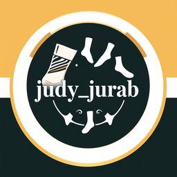 A round logo design for a sock store named 'judy_jurab', featuring elegant golden and white colors
