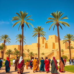 The majestic Bam Citadel set in the Achaemenid period, showcasing its ancient mudbrick architecture under a clear blue sky