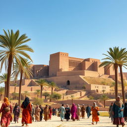 The majestic Bam Citadel set in the Achaemenid period, showcasing its ancient mudbrick architecture under a clear blue sky