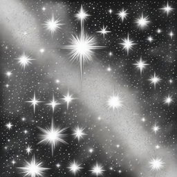 An entirely new, high-quality pencil drawing depicting a series of brightly shining stars