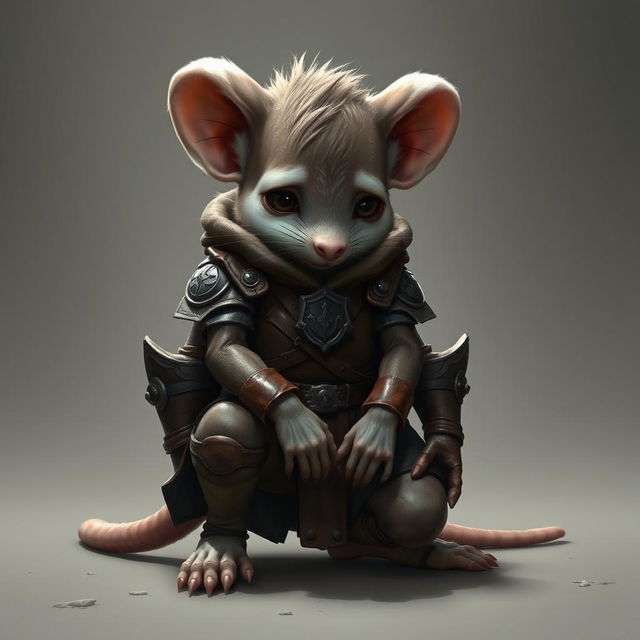 A humanoid mouse character in leather armor and Dungeons and Dragons-inspired clothing