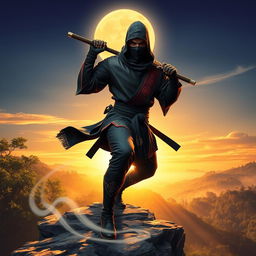 A vibrant and dynamic image of a ninja, inspired by traditional Japanese folklore and modern interpretations
