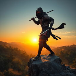 A vibrant and dynamic image of a ninja, inspired by traditional Japanese folklore and modern interpretations