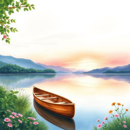 A beautiful watercolor painting depicting a serene lakeside scene for a book cover