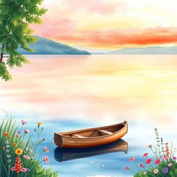 A beautiful watercolor painting depicting a serene lakeside scene for a book cover