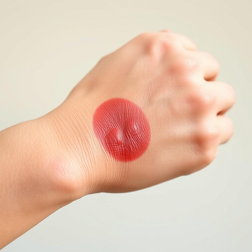 A close-up image of a hand with a swollen and injured wrist