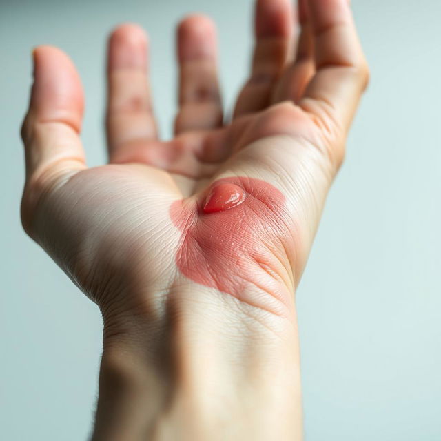 A close-up image of a hand with a swollen and injured wrist