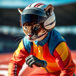 A dynamic and stylish puma wearing a sleek racing helmet, showcasing a sense of speed and agility