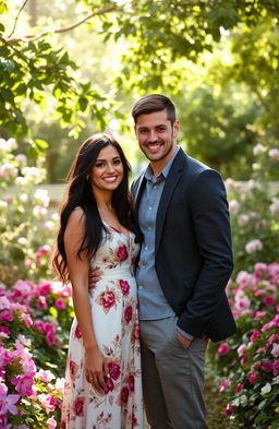 A captivating portrait of a couple named Alia and Stefan, standing closely together with affection in their eyes