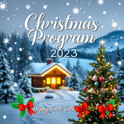 A festive Christmas program poster featuring a cozy winter scene