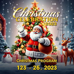 A vibrant and festive Christmas program poster featuring a cozy winter scene