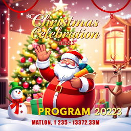 A vibrant and festive Christmas program poster featuring a cozy winter scene