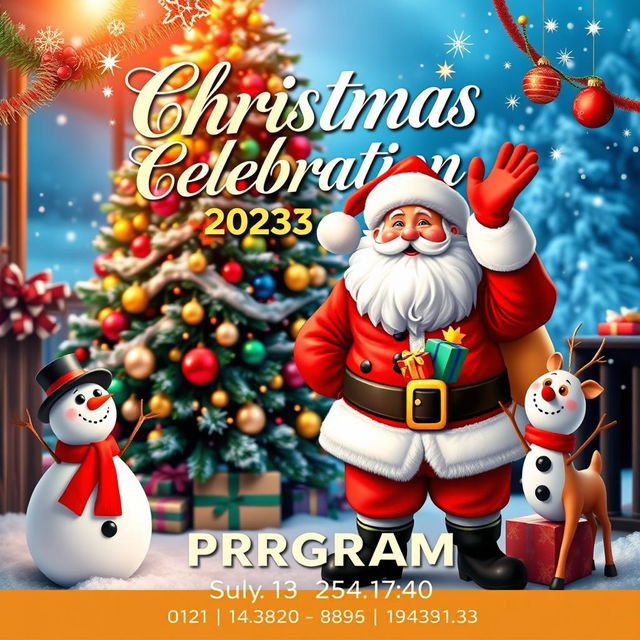 A vibrant and festive Christmas program poster featuring a cozy winter scene