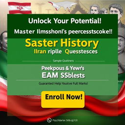 A visually striking poster advertising a history course focused on Iran's contemporary history