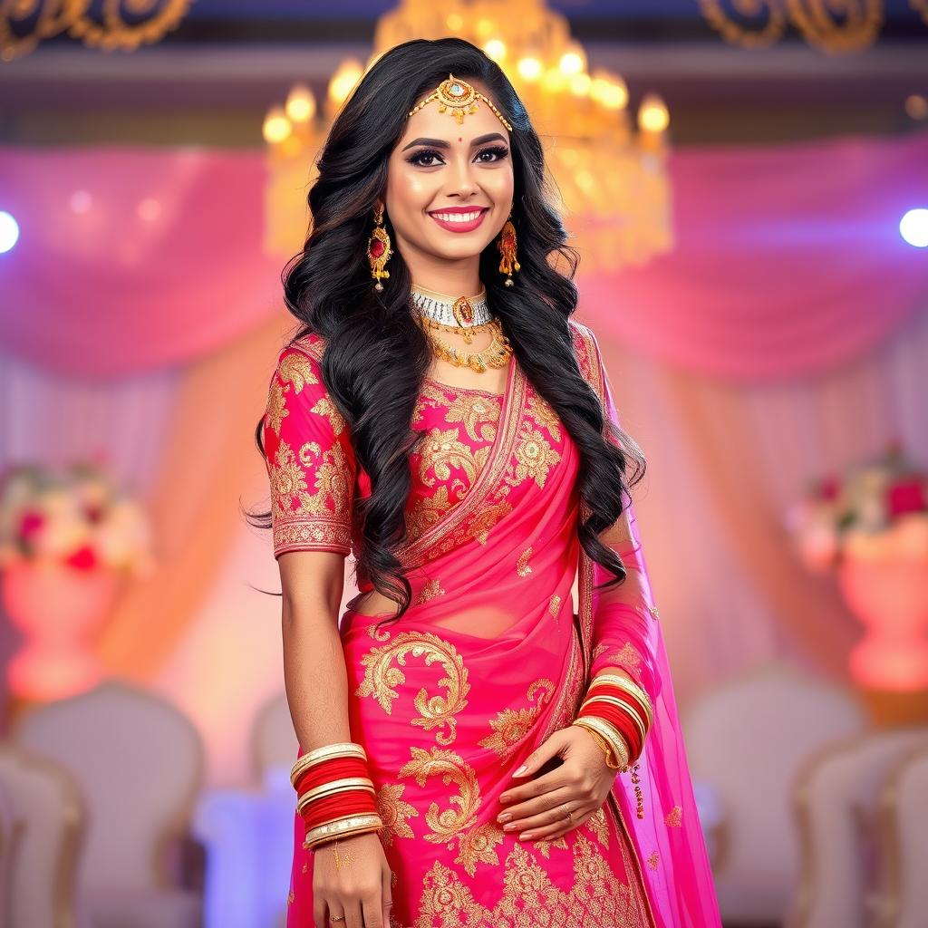 A stunning Indian bride standing tall and confident, showcasing her beauty and allure