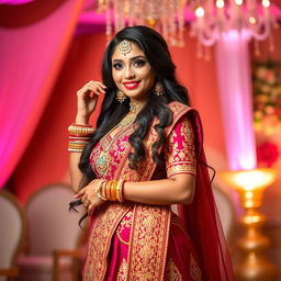 A stunning Indian bride standing tall and confident, showcasing her beauty and allure