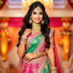 A stunning Indian bride standing tall and confident, showcasing her beauty and allure