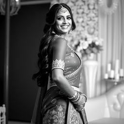 A striking Indian bride standing tall and confident in black and white