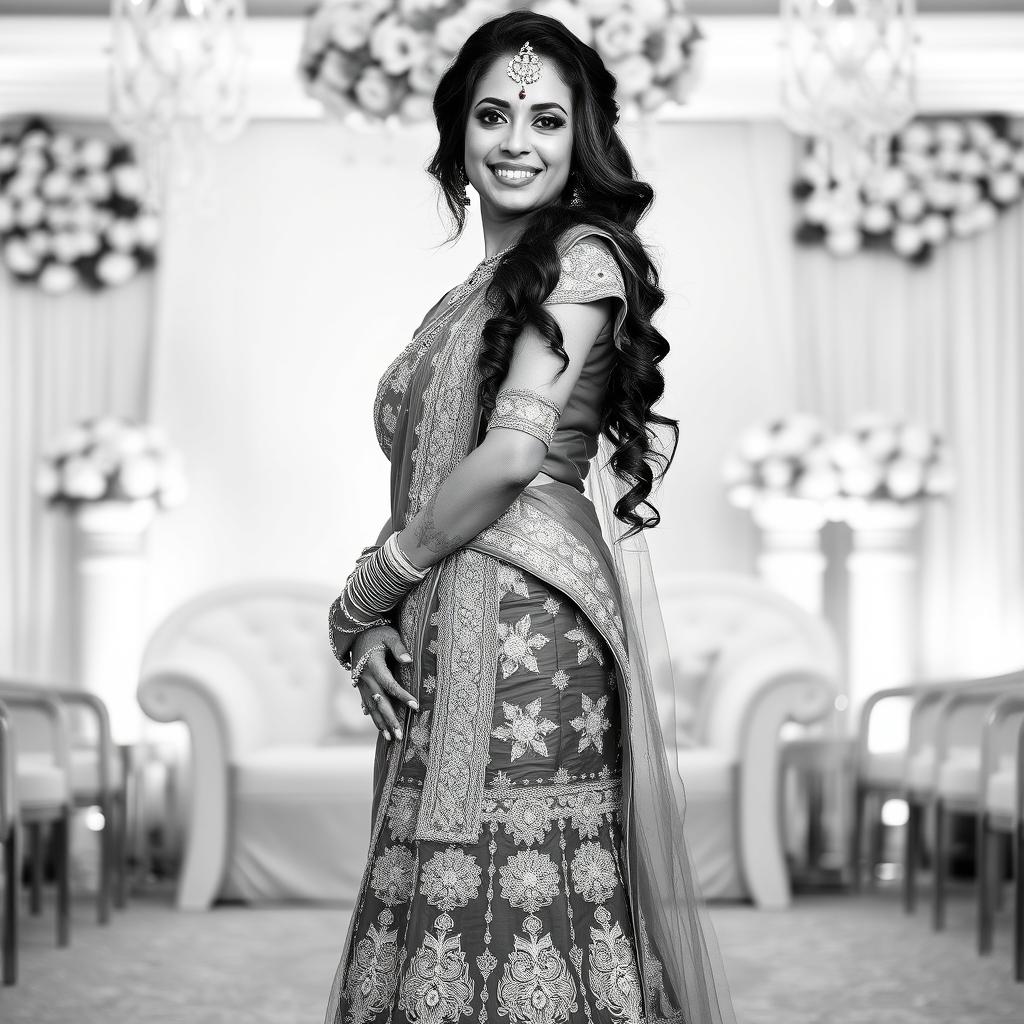 A striking Indian bride standing tall and confident in black and white