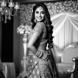 A striking Indian bride standing tall and confident in black and white
