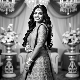 A striking Indian bride standing tall and confident in black and white
