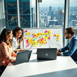 A vibrant project management scene featuring a collaborative team of professionals