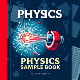 A captivating cover design for a physics sample book featuring a detailed illustration of a magnet emitting magnetic field lines, with visual elements representing Faraday's experiments