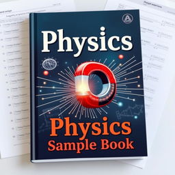 A captivating cover design for a physics sample book featuring a detailed illustration of a magnet emitting magnetic field lines, with visual elements representing Faraday's experiments