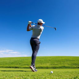 A dynamic scene of a golfer in a perfect swing posture, showcasing a powerful and fluid golf swing motion