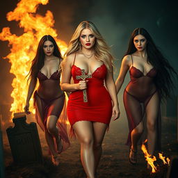 A dramatic and visually striking scene featuring a sexy, sweet, innocent-looking 18-year-old girl with a Stevie Nicks-inspired face and beautiful blond hair