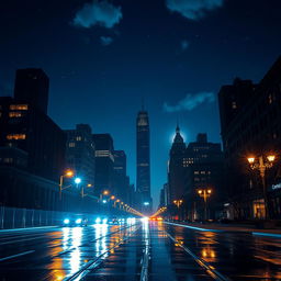 A breathtaking nighttime cityscape featuring sparkling lights illuminating the buildings, streets, and skyline