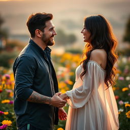 A romantic and intimate portrait of Antonela Roccuzzo and Lionel Messi, captured in a warm, soft glow setting