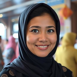 A 27-year-old woman with a short stature and a slightly round face, featuring captivating black eyes
