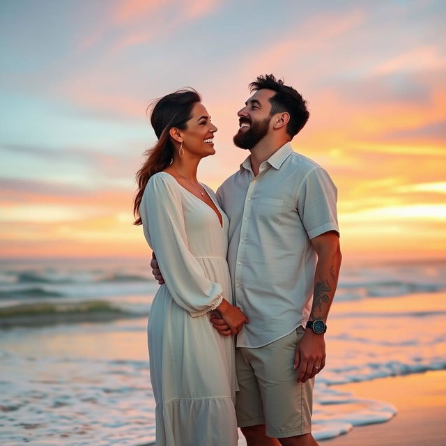 A romantic scene featuring Antonela Roccuzzo and Lionel Messi sharing a tender moment together