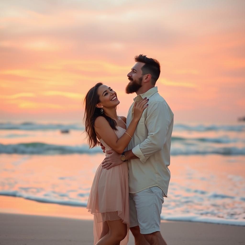 A romantic scene featuring Antonela Roccuzzo and Lionel Messi sharing a tender moment together