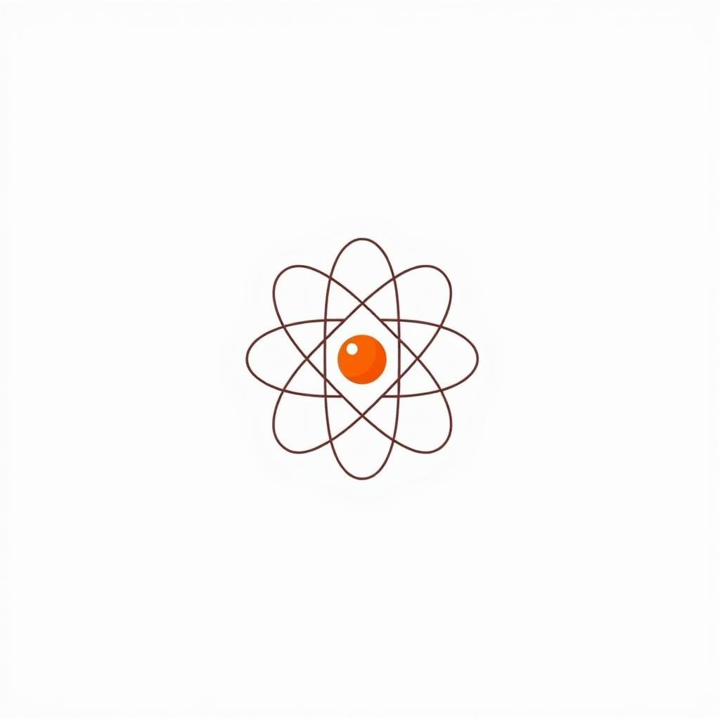 A white background featuring a stylized, minimalist illustration of an atom, complete with electrons orbiting around a central nucleus