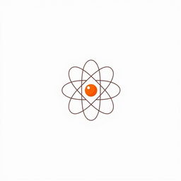 A white background featuring a stylized, minimalist illustration of an atom, complete with electrons orbiting around a central nucleus