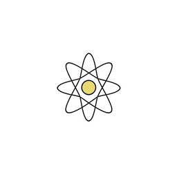 A white background featuring a stylized, minimalist illustration of an atom, complete with electrons orbiting around a central nucleus