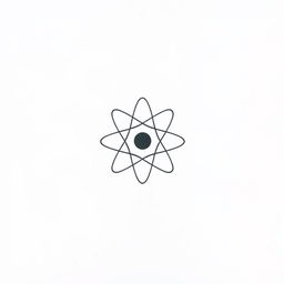 A white background featuring a stylized, minimalist illustration of an atom, complete with electrons orbiting around a central nucleus