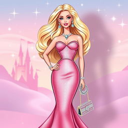 A stylized illustration of a glamorous doll inspired by classic Barbie aesthetics