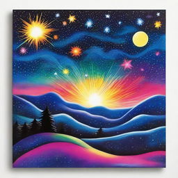 A distinct, high-quality Sharpie drawing that captures a scene of brightly shining stars