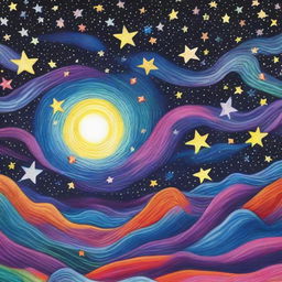 A distinct, high-quality Sharpie drawing that captures a scene of brightly shining stars