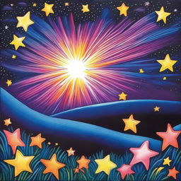 A distinct, high-quality Sharpie drawing that captures a scene of brightly shining stars