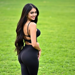A stunning Pakistani slim smart beauty, 25 years old, with an abundance of long, luscious black hair cascading down to her thighs